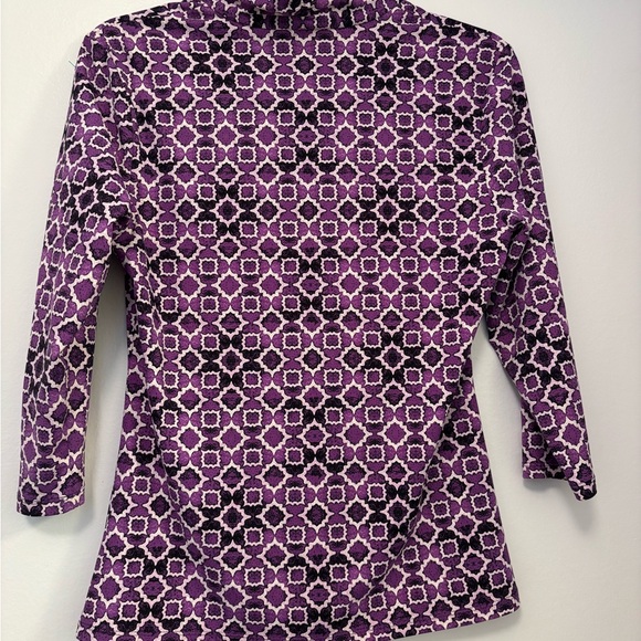 J McLaughin Purple Geometric Women's Top v neck ruched stretchy s - Picture 3 of 4